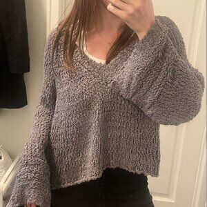 Lush purple woven V-neck sweater
